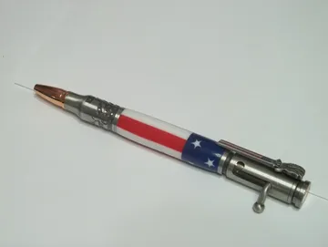 Salute America bolt-action pen finished in antique pewter with a flag clip