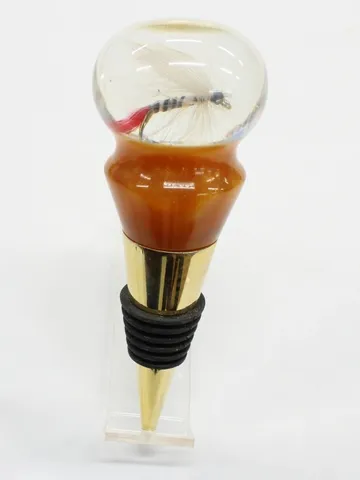 Gold Bottle Stopper with a Fishing Fly handcrafted by Paul's Pens n Things