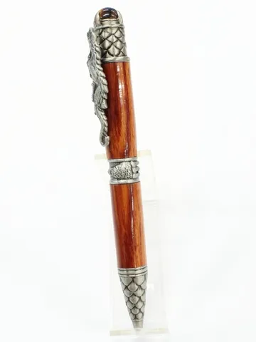 Dragon Twist Pen in Antique Pewter with Wood Barrel handcrafted by Paul's Pens n Things