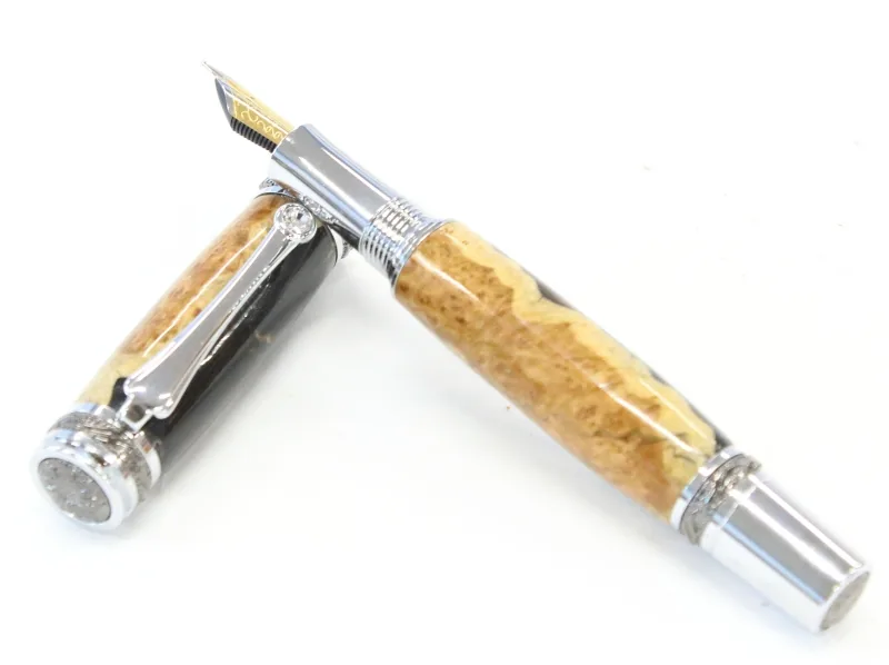 Majestic fountain pen in red mallee burl and resin hybrid with chrome and gun metal trim