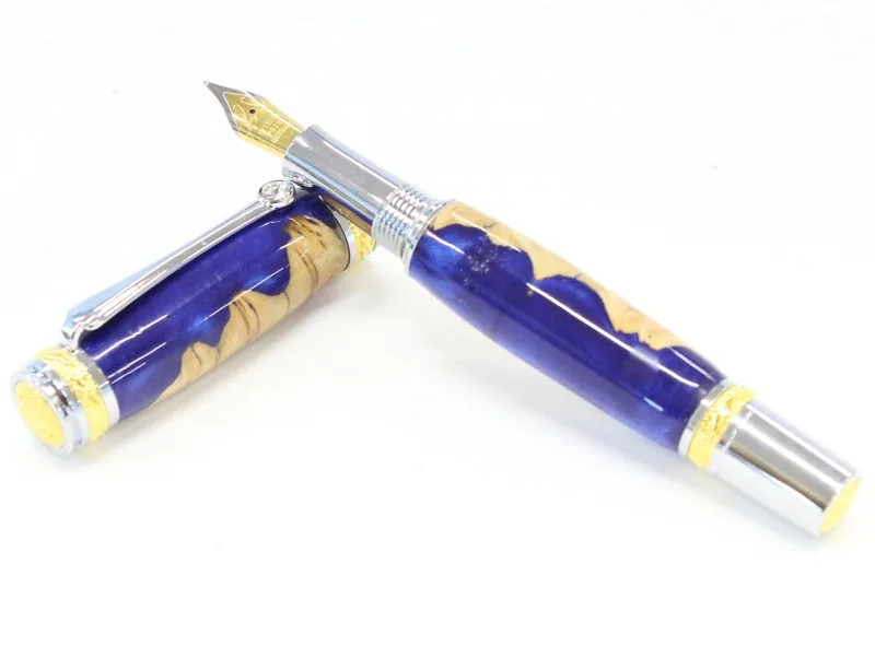 Majestic fountain pen in red mallee burl and resin hybrid with chrome and 22kt gold trim