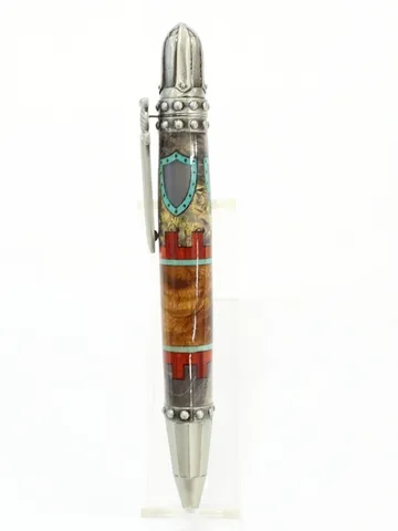 Knights Armor Pen in Antique Pewter with Castle Inlay handcrafted by Paul's Pens n Things
