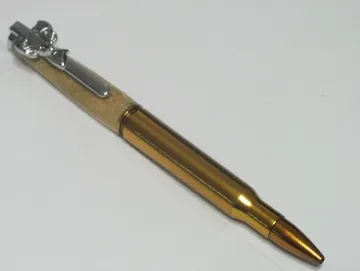 30-06 rifle cartridge pen in deer antler with a deer-head clip finished in chrome