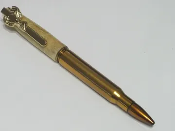 30-06 rifle cartridge pen in deer antler with a deer-head clip finished in 24kt gold