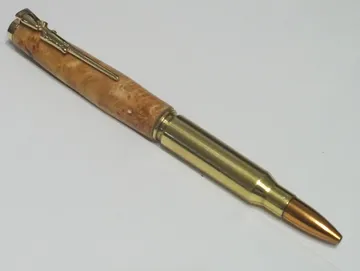 .308 rifle cartridge pen in maple with a 24kt gold clip and cap