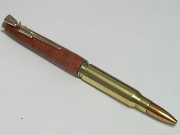 .308 rifle cartridge pen in padauk with a 24kt gold clip and cap