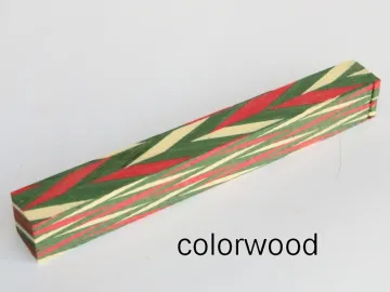 Italian colorwood pen blank with angled red, green and cream laminated veneer layers