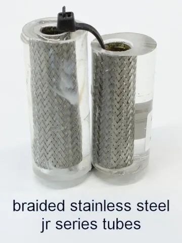 Clear-cast braided stainless steel on Jr Series pen tubes